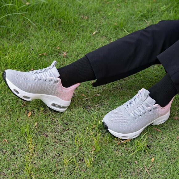 Women Grey Pink Running Shoes Tennis Sneakers with Arch Support for Workout - Picture 6 of 6